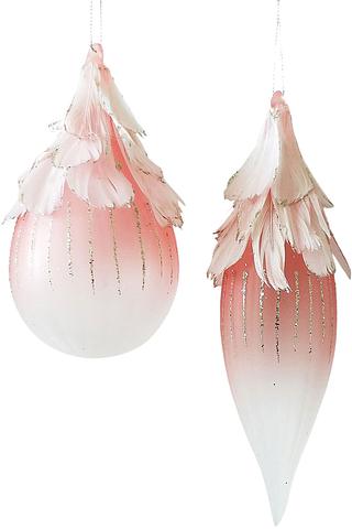 Pink Feathered Glass Baubles